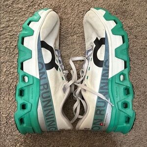 On Running Athletic Shoes White and Green with Chunky Sole
